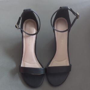 Kelly & Katie Black Open-Toe Ankle-Strap Sandals with Gold Buckle